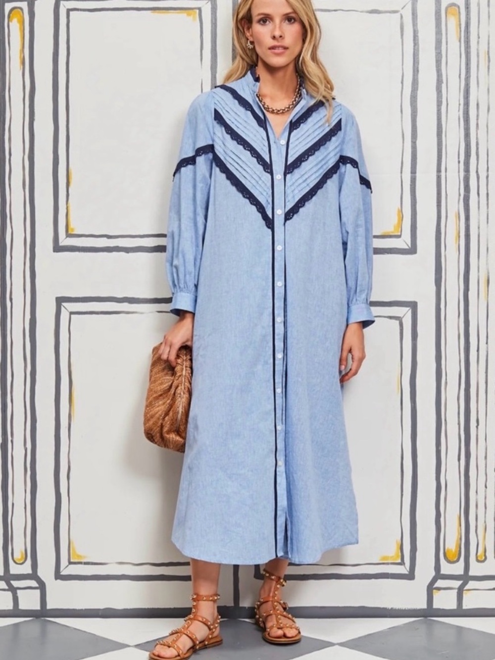 Tuckernuck Pomander Place Jolene Chambray Midi Blue Dress Size Medium